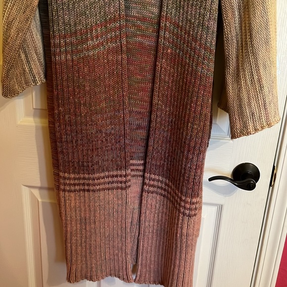 Wool beige mauve hand knitted maxi sweater coat szL - Picture 5 of 8